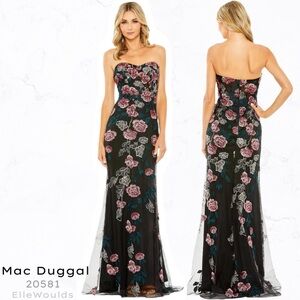 Mac Duggal STRAPLESS FLORAL EMBROIDERED GOWN Size 4